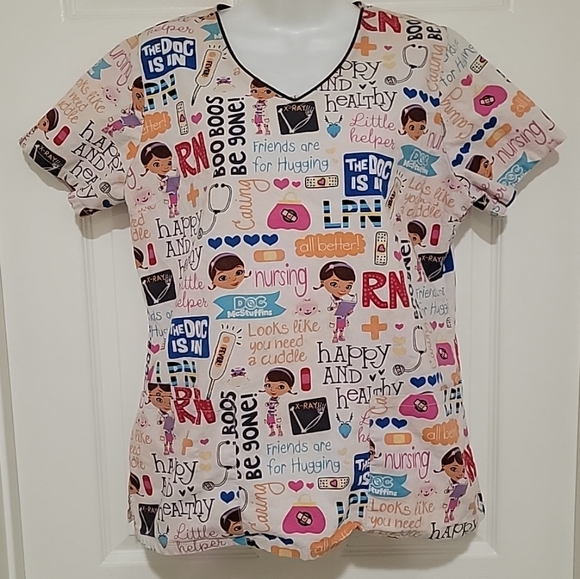 Disney Women’s Scrub Top Doc McStuffins Shirt Nursing Size Medium - Picture 1 of 7